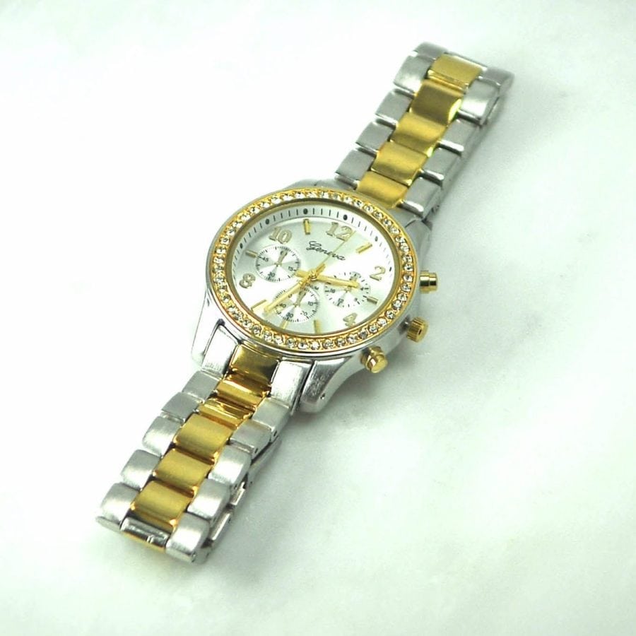 Watch-Two Tone (Silver & Gold) Steel With Round CZ Face